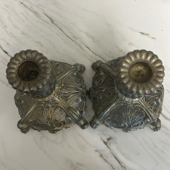 Antique Vintage Small metal Candle holder set of 2 - Picture 3 of 3